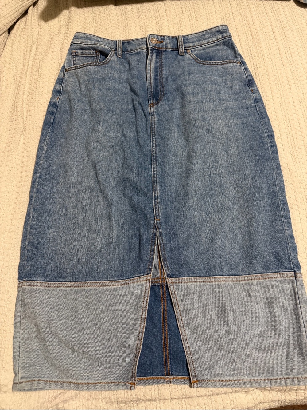 Chico's Two-Tone Blue Denim Straight Skirt
